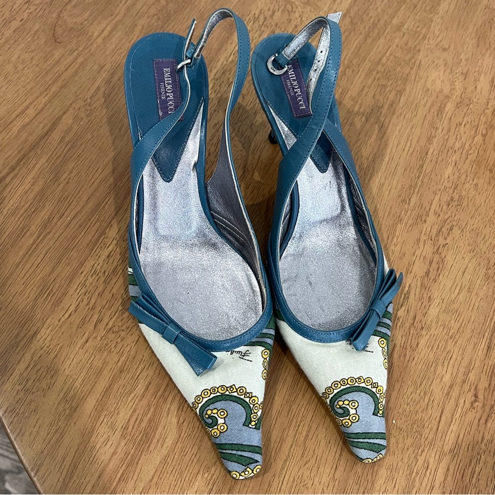 Emilio Pucci Vintage Slingback Mules Kitten Heels
